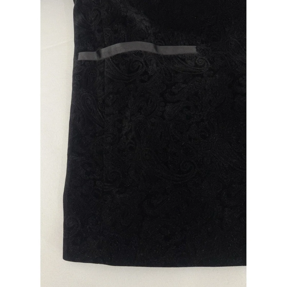 Alan Flusser Mens 48R Black Paisley Velvet Tuxedo Blazer Floral Lined *FLAW